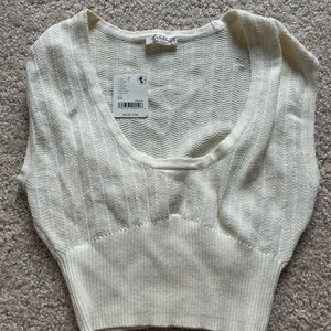 Free People Cream Ribbed Crop Tank Top